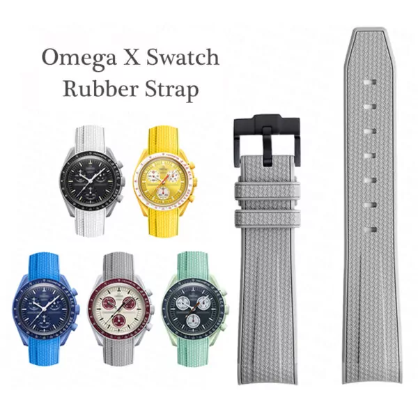 main-image-1 Light Gray Curved Canvas Rubber Strap Band for Omega x Swatch Joint Moonswatch Mission to Pluto - 20mm