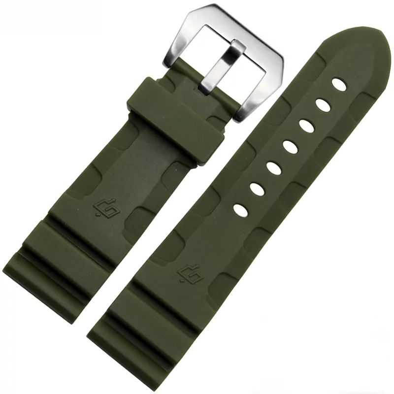 Bande-de-montre-24mm-26mm-NOUVEAUX-HOMMES-TOP-GRADE-Noir-Imperm-able-L-eau-de-Roche Military Green Rubber Strap for Officine Panerai Luminor, Marina, Submersible...