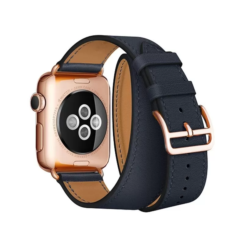 25_our-bracelet-de-montre-apple-5-4-3-2-1_variants-32 Navy Blue & Rose Gold Double Tour Band Apple iWatch Hermes In Leather