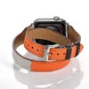 racelet-en-cuir-pour-bracelet-de-montre_description-6 Navy Blue, White & Orange Double Tour Slim Band Apple iWatch Hermes In Leather