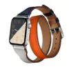 racelet-en-cuir-pour-bracelet-de-montre_description-0 Navy Blue, White & Orange Double Tour Slim Band Apple iWatch Hermes In Leather