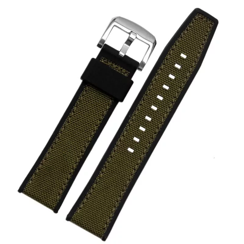 nylon green silver_uir-veritable-avec-bracelet-inferieur-e_variants-3 Military Green Strap for Seiko 5 in Cow Nylon & Rubber Back – 22mm