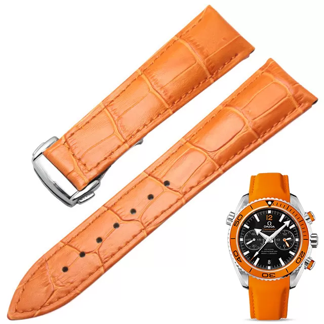 Leather Crocodile Speedmaster Seamaster strap bracelet-8 Orange Leather Band Bracelet for Omega Speedmaster, Seamaster in Alligator/Crocodile Grain