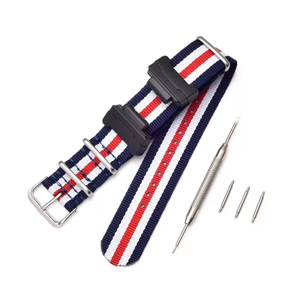17_Bracelet-de-remplacement-en-Nylon-otan-pour-Casio-g-shock-GA-110-100-120-150-200 Red, White & Blue Nato Strap Casio 22mm In Nylon