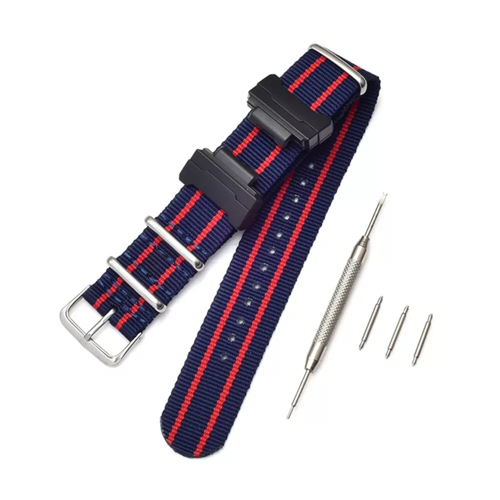 20_Bracelet-de-remplacement-en-Nylon-otan-pour-Casio-g-shock-GA-110-100-120-150-200 Blue & Red Nato Strap Casio 22mm In Nylon