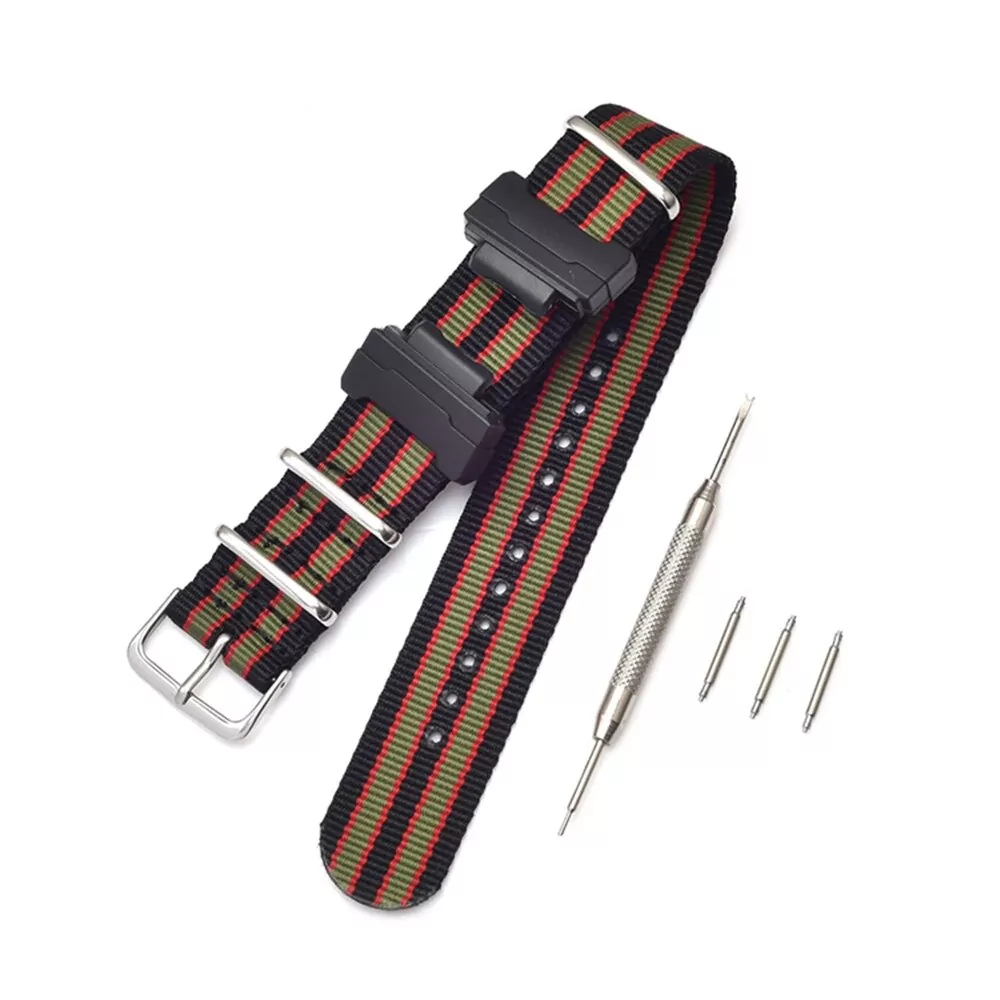 11_Bracelet-de-remplacement-en-Nylon-otan-pour-Casio-g-shock-GA-110-100-120-150-200 Black, Red, Green Nato Strap Casio 22mm In Nylon