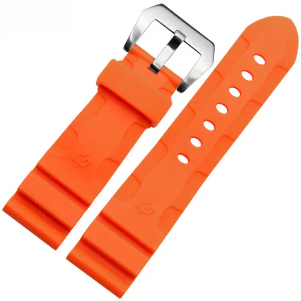 Bande-de-montre-24mm-26mm-NOUVEAUX-HOMMES-TOP-GRADE-Orange-Silver 2 Orange Rubber Strap Panerai Luminor, Marina, Submersible...