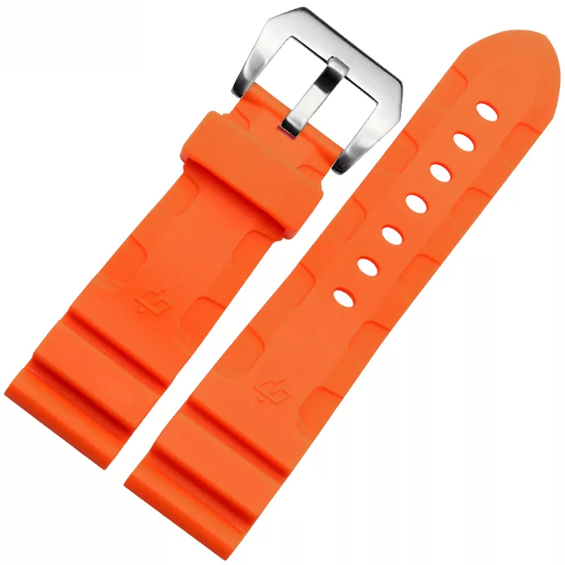 Bande-de-montre-24mm-26mm-NOUVEAUX-HOMMES-TOP-GRADE-Orange-Silver 2 Orange Rubber Strap Panerai Luminor, Marina, Submersible...