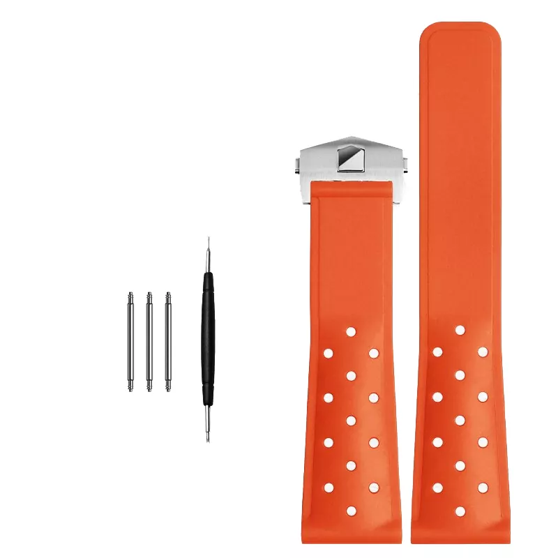 orange silver buckle_bracelet-de-montre-en-caoutchouc-et-sili_variants-4 Orange Rubber Strap Bracelet for TAG Heuer, Carrera, Monaco, Formula 1 Racing - 22mm