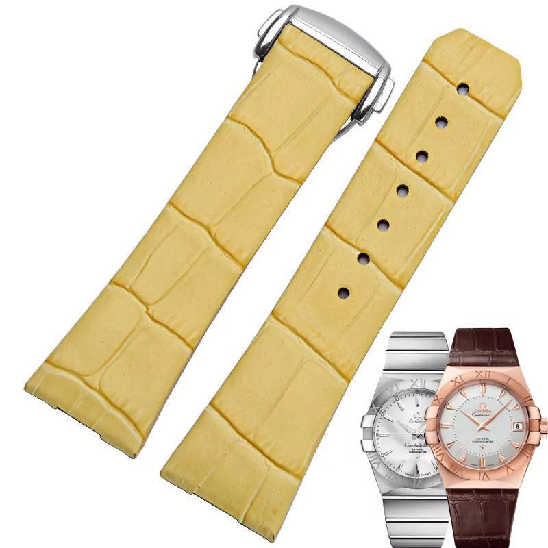 17-23mm-bracelets-cuir-pour-montre-Omega-Constellation-Double-aigle-bracelets-de-montre-Bracelet-femme-13 Yellow Strap Bracelet for Omega Constellation Crocodile/Alligator - 17,23mm