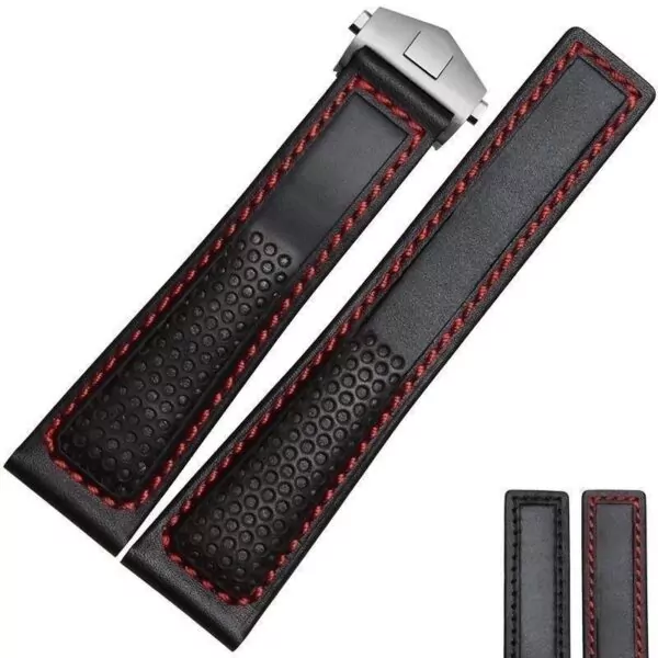 Perforated-Red-Black-bracelet-FOR-TAG-Heuer-leather-band-22MM-monaco-carrera-153338443616 Perforated Racing Black Strap for TAG Heuer Leather With Red Stitches - 22mm