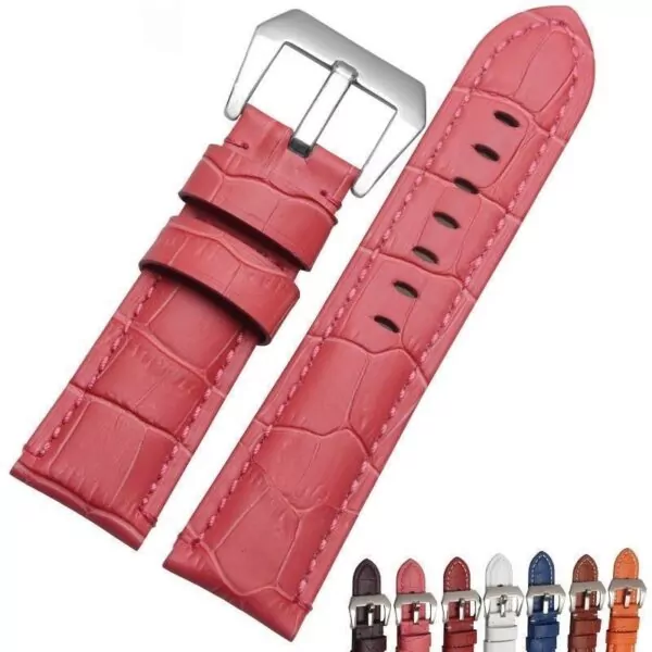 Pink-Strap-Bracelet-PAM-Panerai-Luminor-band-24mm-Croco-leather-grain-WBuckle-153338442539 Pink Crocodile Leather Grain Strap for Panerai Luminor, Marina...