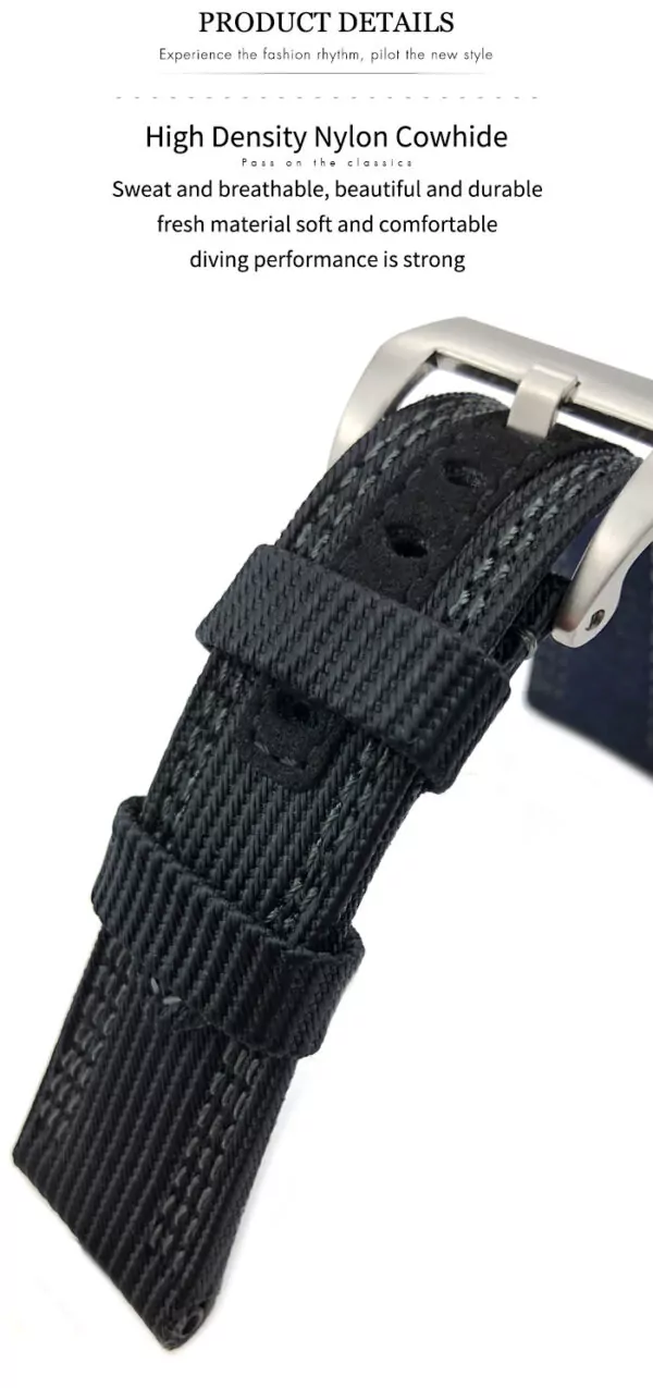 racelet-de-montre-en-toile-de-nylon-de_description-5 Black & Grey Nylon Strap for Panerai Luminor Submersible Mike Horn - 26mm