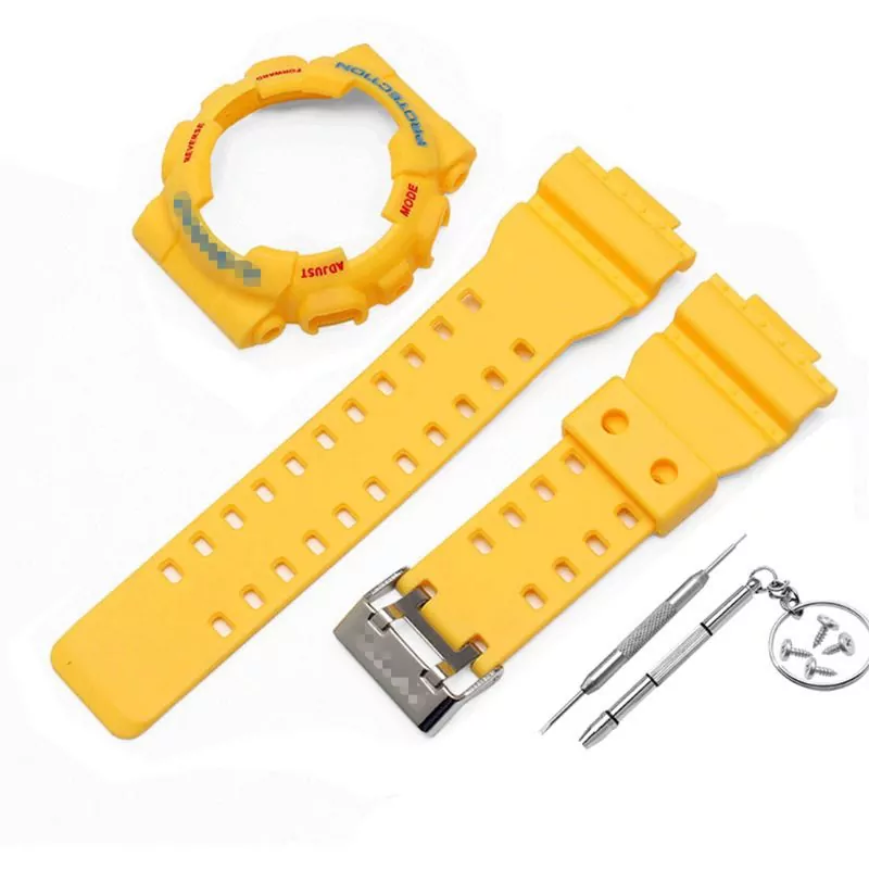 11_1-ensemble-bracelet-de-montre-souple-en-Silicone-bracelet-de-montre-housse-de-protection-pour-Casio Yellow & Blue Case & Strap Casio G-Shock GA-Series 16mm In Rubber