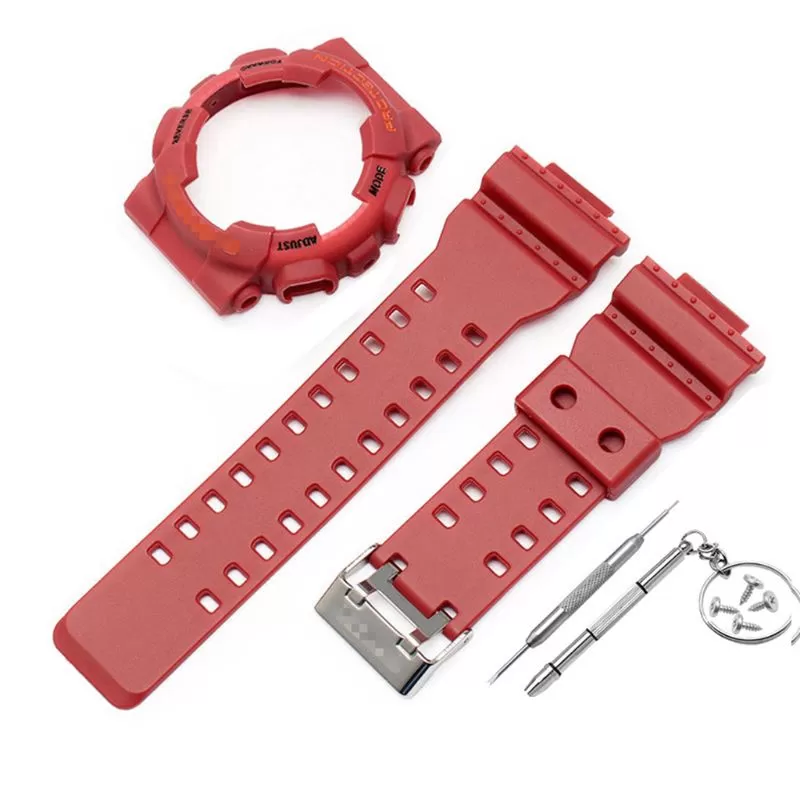 1_1-ensemble-bracelet-de-montre-souple-en-Silicone-bracelet-de-montre-housse-de-protection-pour-Casio Red Case & Strap Casio G-Shock GA-Series In Rubber - 16mm