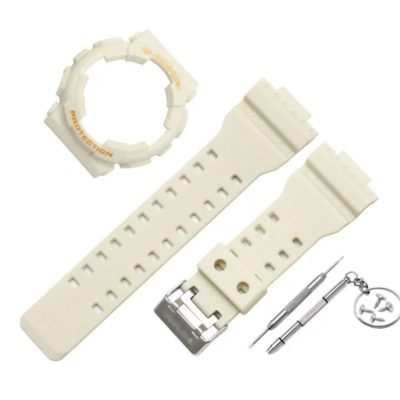 2_1-ensemble-bracelet-de-montre-souple-en-Silicone-bracelet-de-montre-housse-de-protection-pour-Casio White & Yellow Case & Strap Casio G-Shock GA-Series 16mm In Rubber