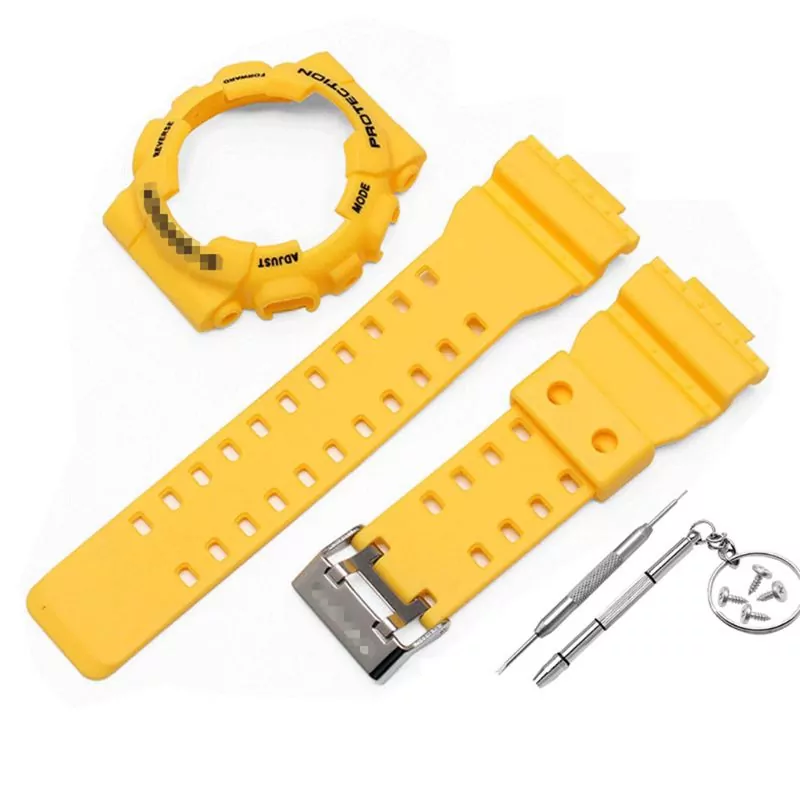 0_1-ensemble-bracelet-de-montre-souple-en-Silicone-bracelet-de-montre-housse-de-protection-pour-Casio Yellow & Black Case & Strap Casio G-Shock GA-Series 16mm In Rubber