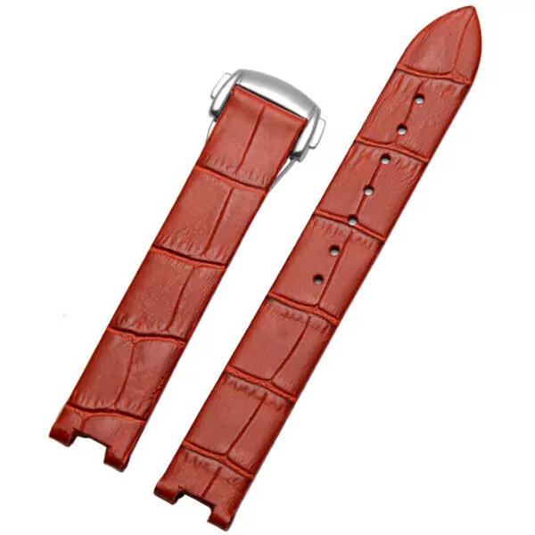 3_16x8mm-femmes-montre-Bracelet-peau-de-veau-cuir-Bracelet-de-montre-pour-Omega-montre-de-Ville (1) Red Strap Bracelet for Omega Ladymatic DeVille 16x8mm In Crocodile/Alligator Grain
