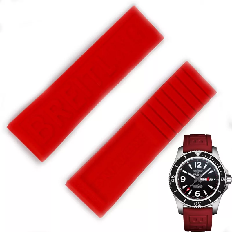 BTFRXX2-7 Red Strap For Navitimer, Chronomat, Avenger, SuperOcean, Aviator 22, 24mm In Rubber