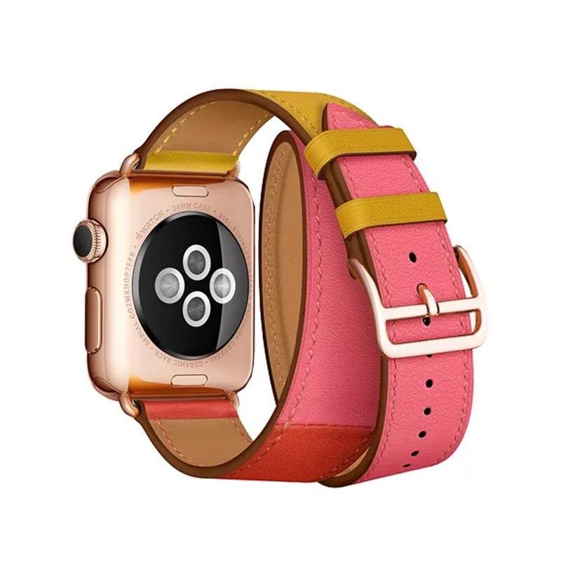 26_our-bracelet-de-montre-apple-5-4-3-2-1_variants-33 Red, Yellow & Rose Gold Double Tour Band Apple iWatch Hermes In Leather
