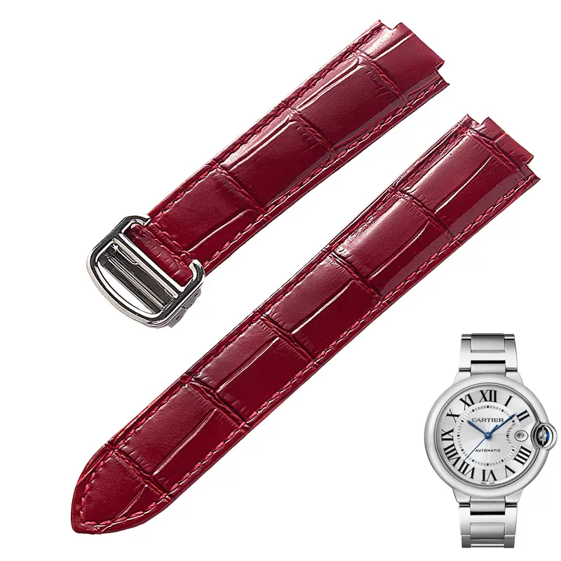red_genuine-leather-strap-replacement-cartie_variants-9 Red Burgundy Strap Ballon Bleu Cartier In Crocodile/Leather Grain