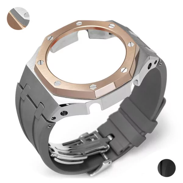 Style 22_en-3-modification-accessoires-de-ga-2100_variants-21 Rose Gold, Silver Case & Rubber Strap Casio G-Stock GA-2100, 2110 Conversion Kit Royal Oak
