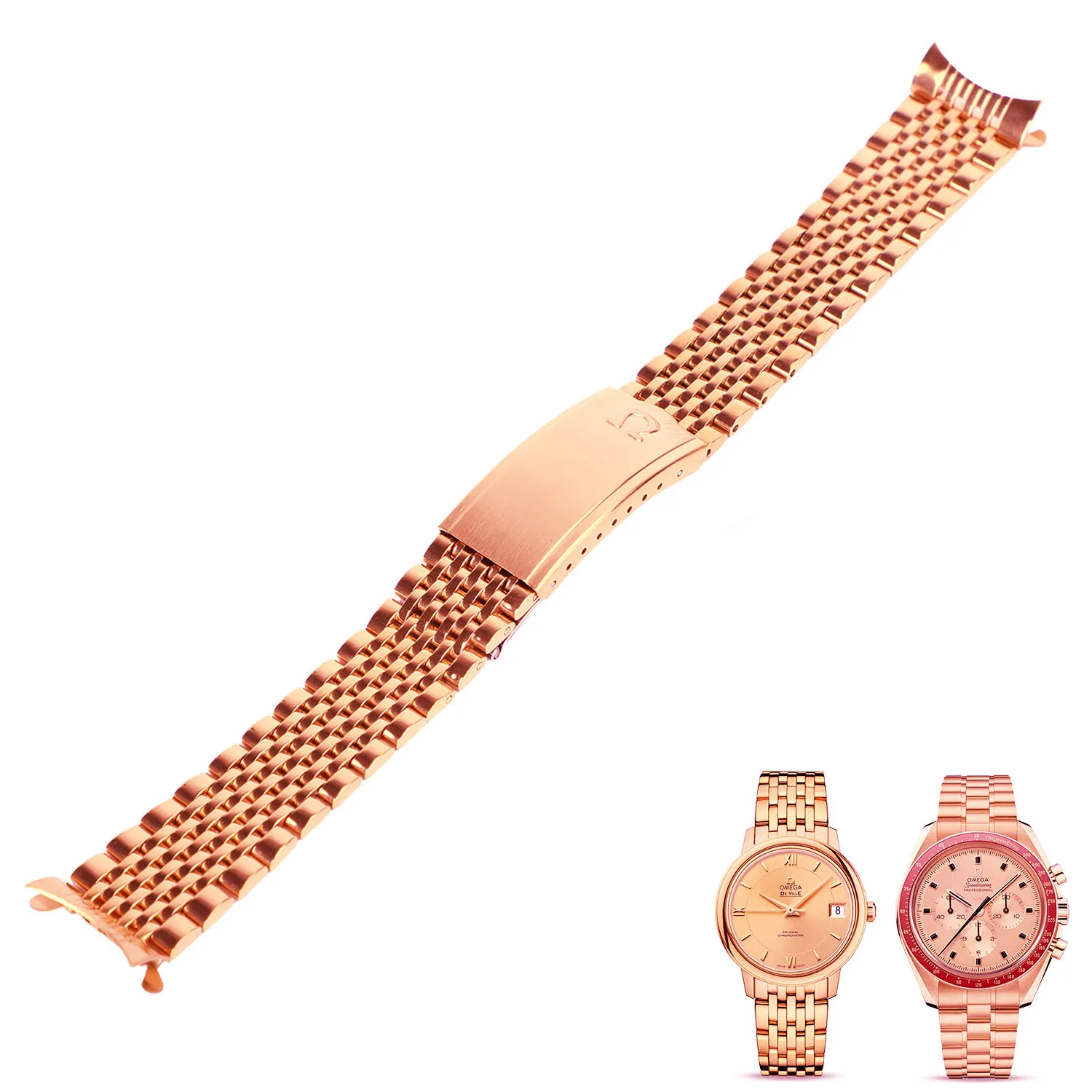 OMSF6F-1 copy Rose Gold Strap Bracelet Beads of Rice for Omega Speedmaster, DeVille, 18,19,20mm - Stainless Steel - 18mm
