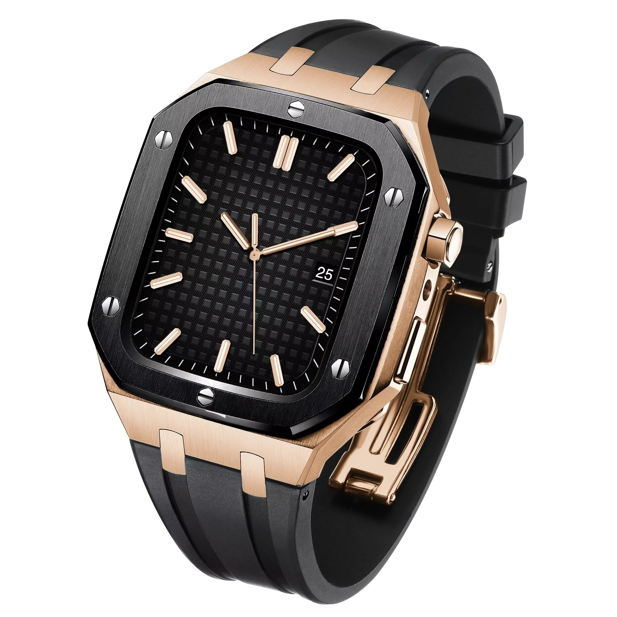 rubber strap 19_stainless-steel-latest-for-apple-watch-ba_variants-21 Black Rubber Band & Rose Gold Royal Oak Case for Apple iWatch Series