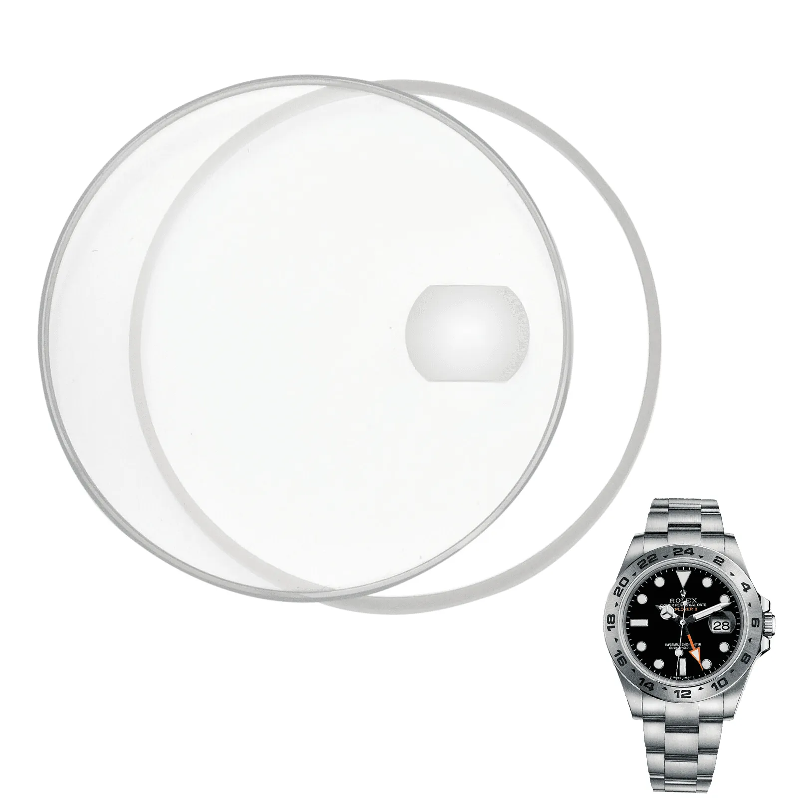 Background Sapphire Glass and Gasket with Windows for Rolex Explorer II