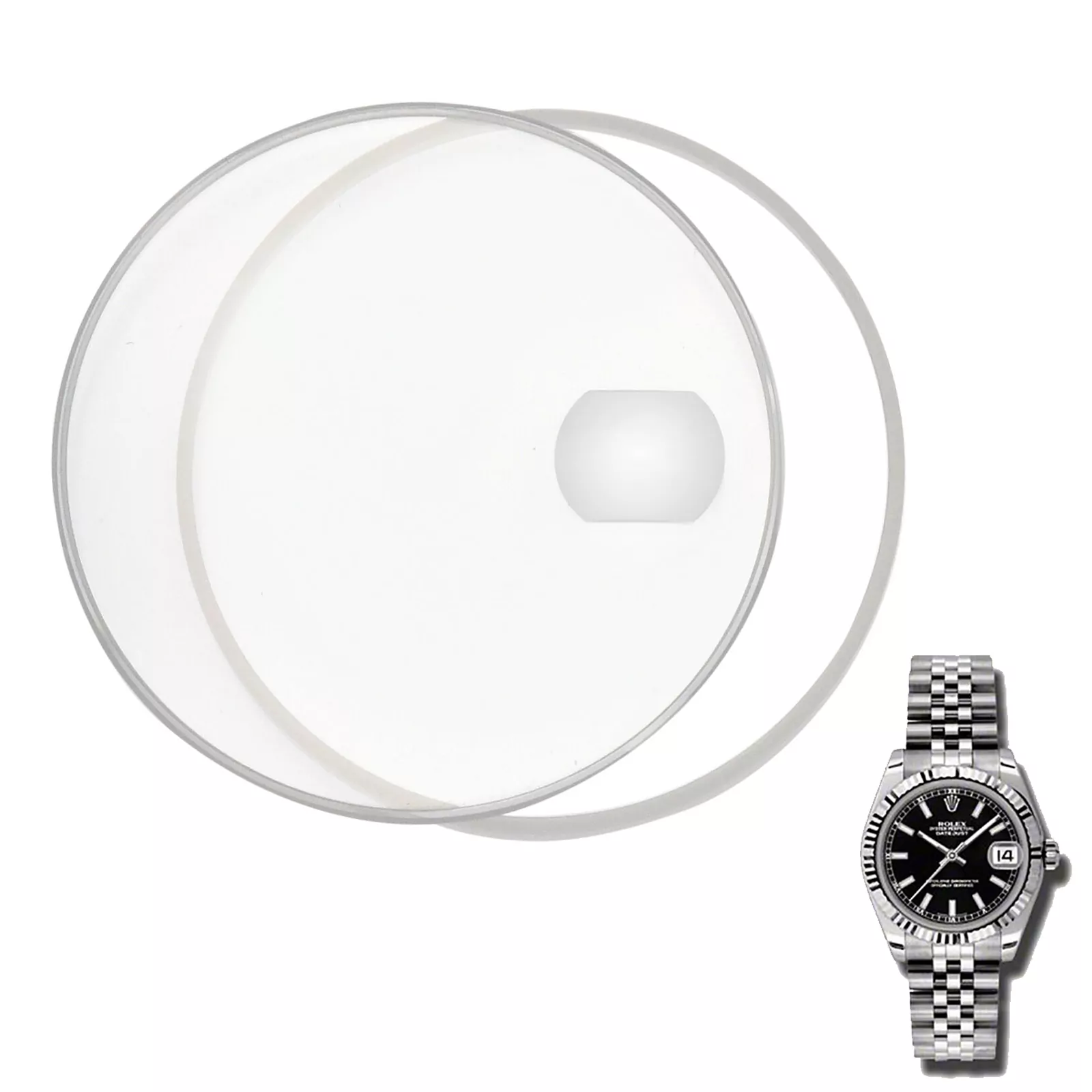 s-l1600 Sapphire Glass & Gasket with Windows for Rolex Datejust 31mm 68000 Series