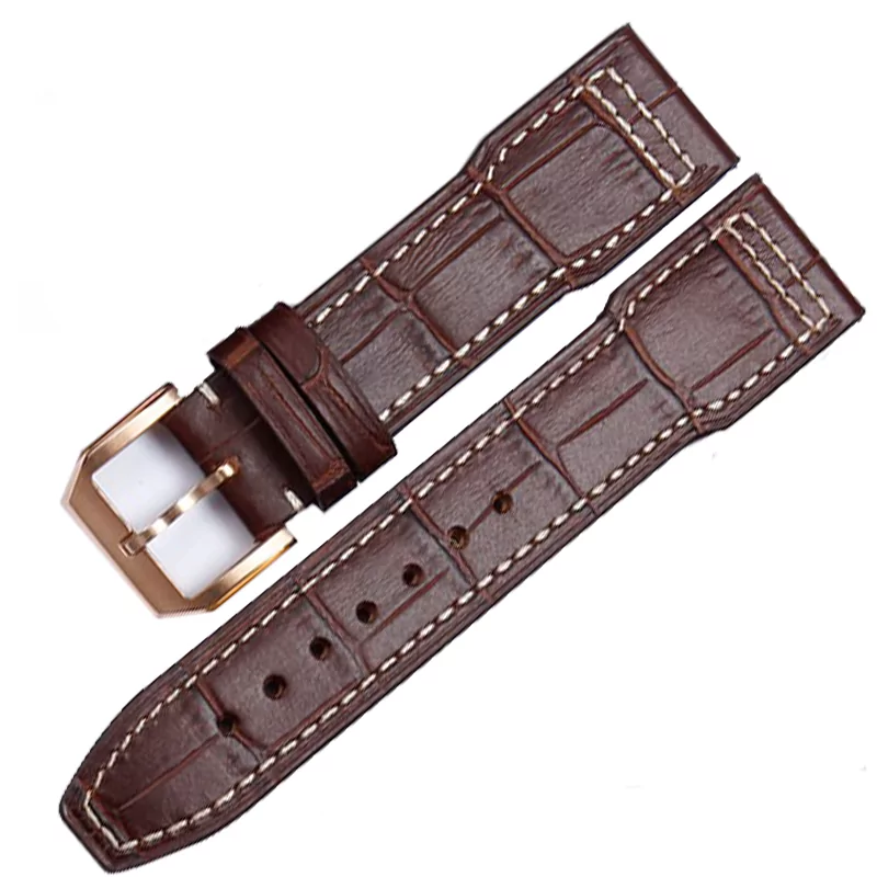 IWC-Strap-2 Brown & White Strap Band for IWC Pilot Spitfire, Top Gun In Leather Crocodile/Alligator Grain - 20,21,22mm