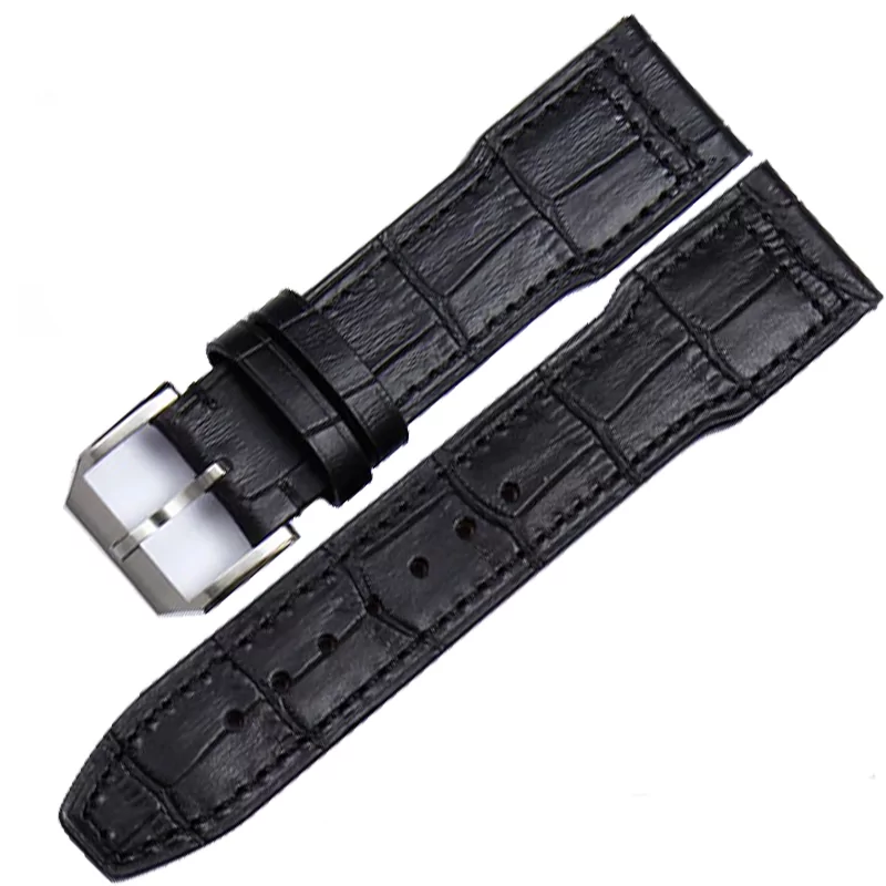 IWC-Strap-5 Black Strap Band for IWC Pilot Spitfire, Top Gun In Leather Crocodile/Alligator Grain - 20,21,22mm