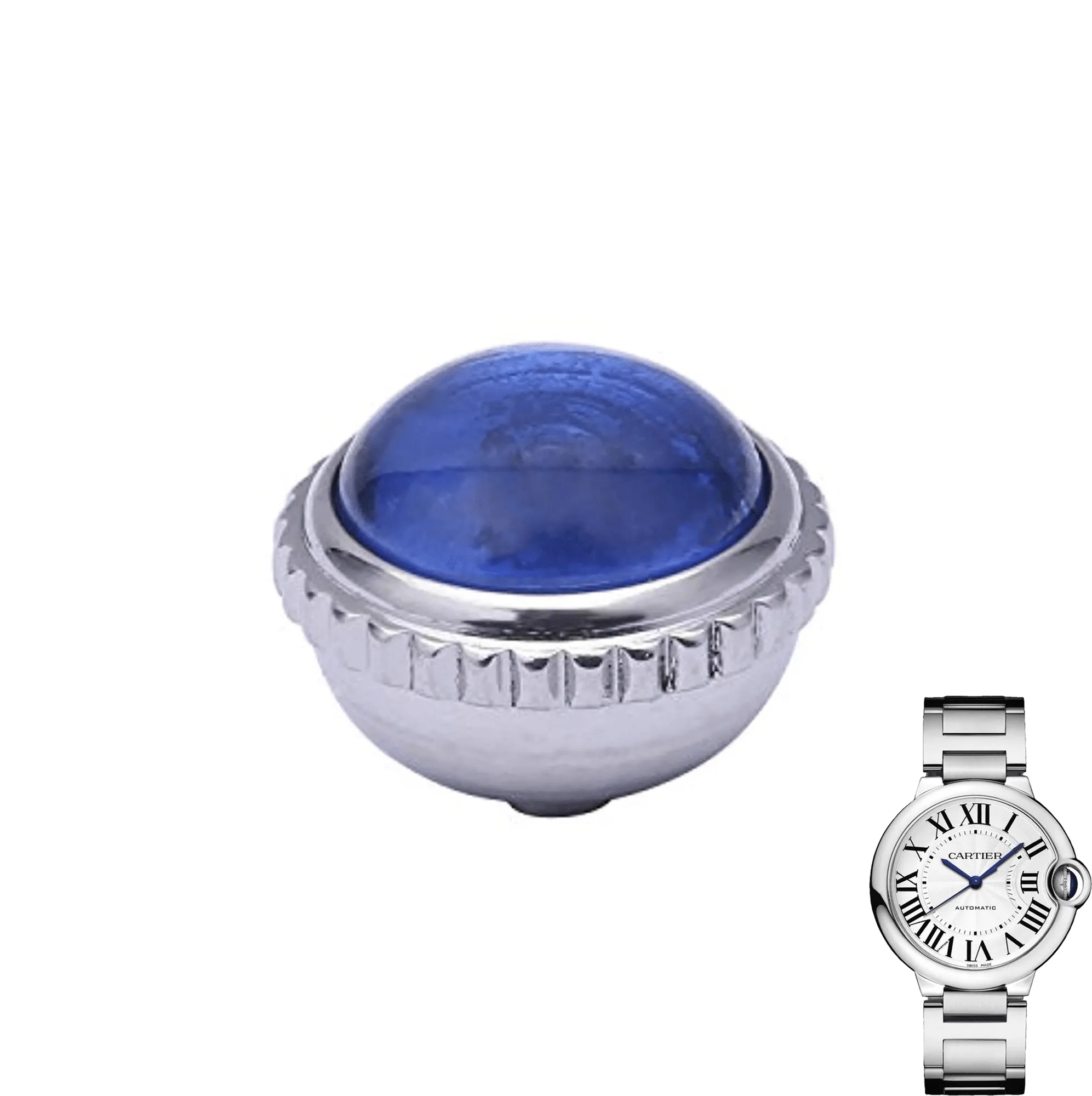 Crown-Cartier-ballon-bleu-Aftermarket-sapphire1 Silver & Blue Crown Cartier Ballon Bleu Sapphire & Stainless Steel