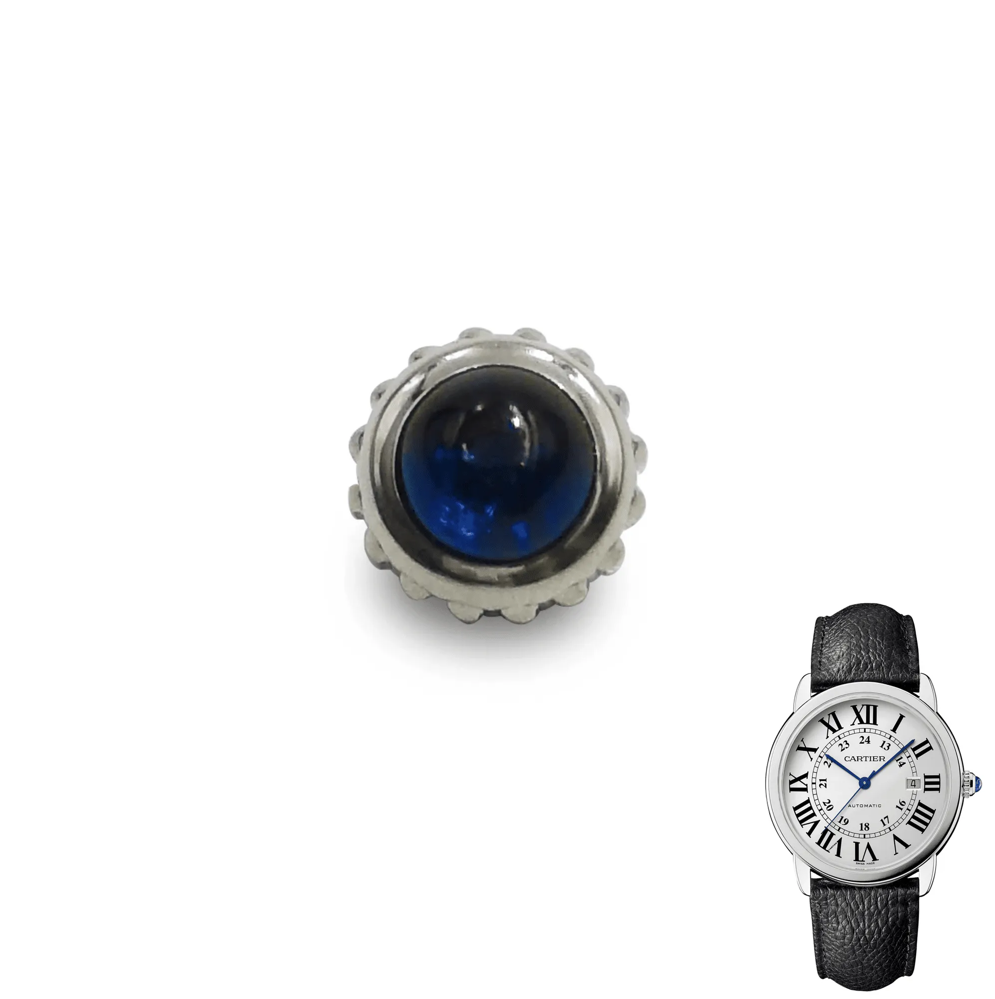 Crown-Cartier-Ronde-42mm-Aftermarket-sapphire1 Silver & Blue Crown Ronde 42mm Cartier Sapphire & Stainless Steel