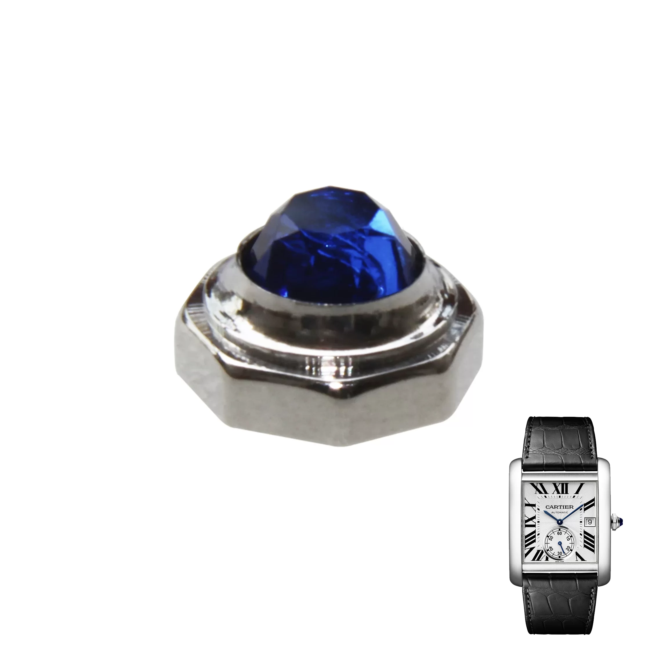 Crown-Cartier-Tank-MC-Aftermarket-sapphire1 Silver & Blue Crown Tank MC Petite Seconde 34.3x44mm Cartier Sapphire & Stainless Steel