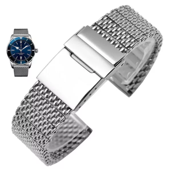 BTSS8X4-2 Silver Mesh Strap Bracelet Strap Bracelet for SuperOcean Heritage Breitling 22, 24mm Stainless Steel