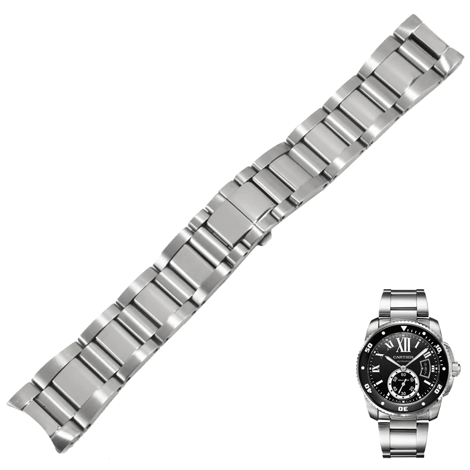 CASS8K-75 Silver Strap Bracelet for Cartier Caliber 23mm In Stainless Steel