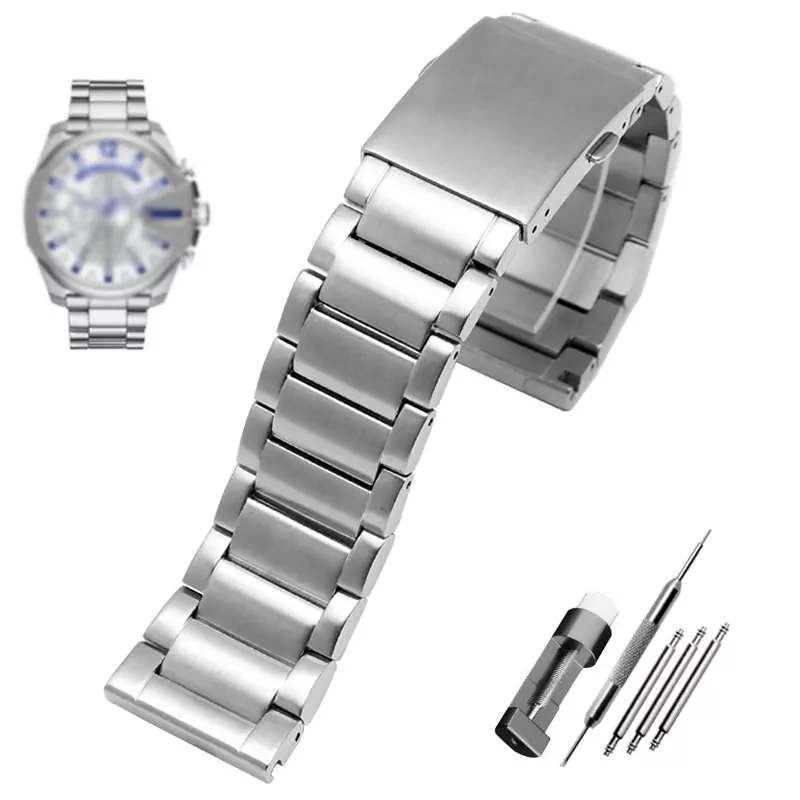 2_Bracelets-de-montre-en-acier-inoxydable-couleur-or-24-26-28mm-bracelet-de-montre-pour-DZ4209 Silver Strap Bracelet for Diesel DZ4209 DZ4215 DZ1844 24,26,28mm In Stainless Steel