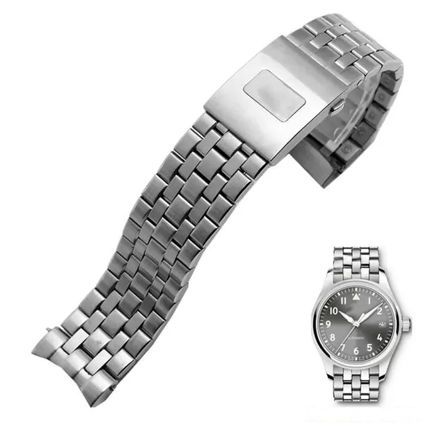 1_Haute-qualit-en-acier-inoxydable-solide-en-acier-ceinture-m-le-pilote-montre-ceinture-marque-17 Silver Strap Bracelet for IWC Pilot Spitfire, Top Gun in Stainless Steel - 20, 21mm