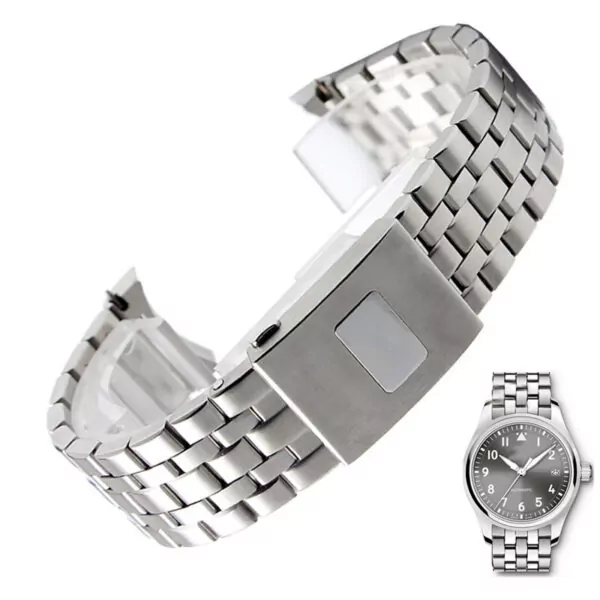 4_Haute-qualit-en-acier-inoxydable-solide-en-acier-ceinture-m-le-pilote-montre-ceinture-marque-17 Silver Strap Bracelet for IWC Pilot Spitfire, Top Gun in Stainless Steel - 20, 21mm