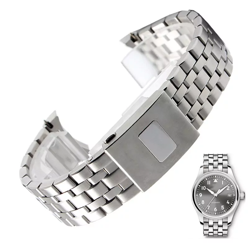 4_Haute-qualit-en-acier-inoxydable-solide-en-acier-ceinture-m-le-pilote-montre-ceinture-marque-17 Silver Strap Bracelet for IWC Pilot Spitfire, Top Gun in Stainless Steel - 20, 21mm