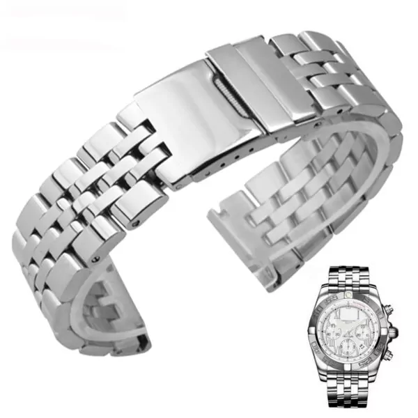 BTSS8X-9 Silver Strap Bracelet for Chronomat, Navitimer, Crosswind, Colt Breitling 20, 22, 24mm Stainless Steel
