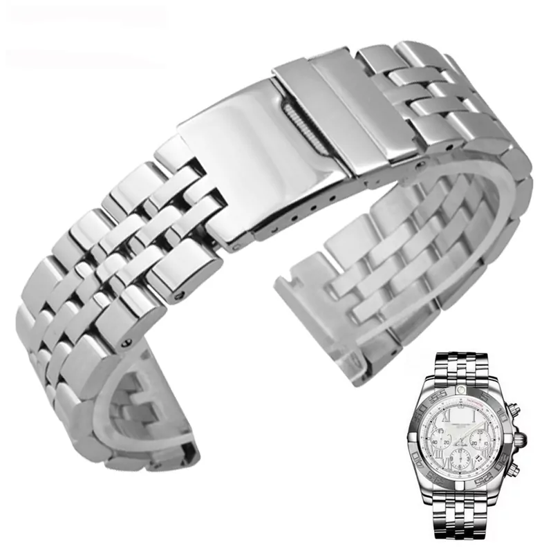 BTSS8X-9 Silver Strap Bracelet for Chronomat, Navitimer, Crosswind, Colt Breitling 20, 22, 24mm Stainless Steel