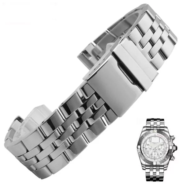 BTSS8X-8 Silver Strap Bracelet for Chronomat, Navitimer, Crosswind, Colt Breitling 20, 22, 24mm Stainless Steel