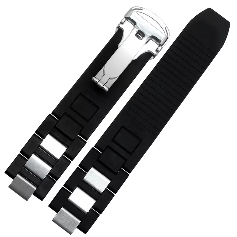 Steel & Black Rubber Strap Bracelet for Cartier 21 Chronoscaph - Image 2