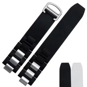 Steel & Black Rubber Strap Bracelet for Cartier 21 Chronoscaph