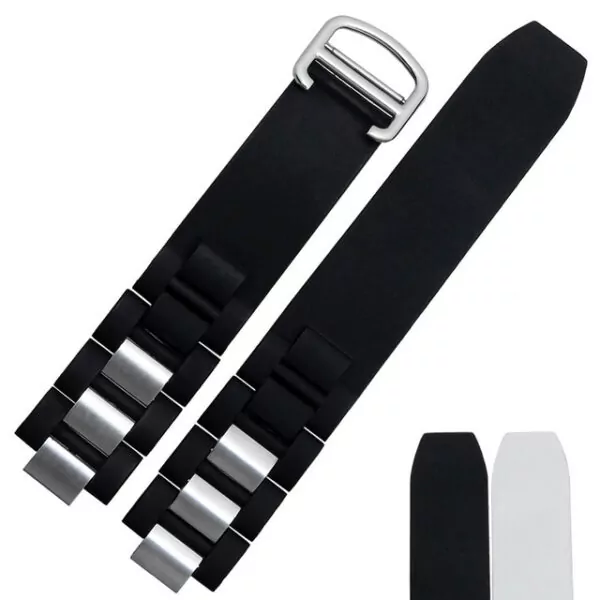CASR1G-2 Steel & Black Rubber Strap Bracelet for Cartier 21 Chronoscaph