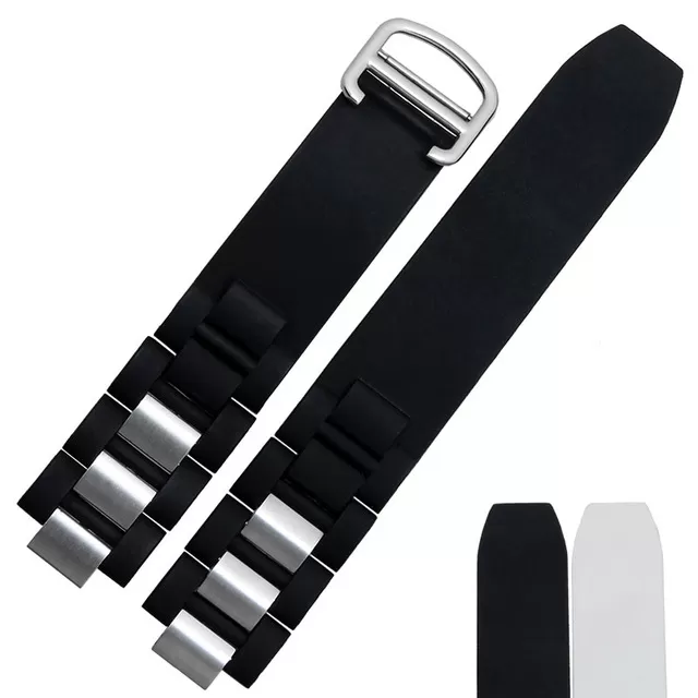 Steel & Black Rubber Strap Bracelet for Cartier 21 Chronoscaph