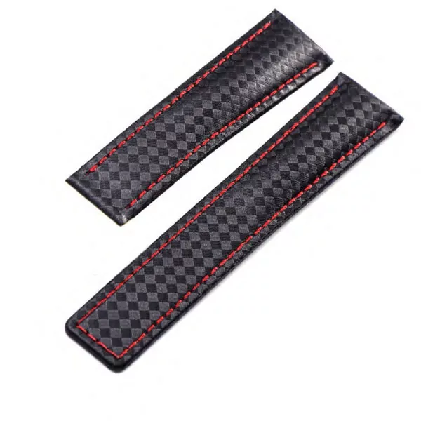 carbon tag heuer carbon red Strap in Leather Carbon Fiber in Black with Red Stitches for TAG Heuer Carrera, Monaco, Aquaracer