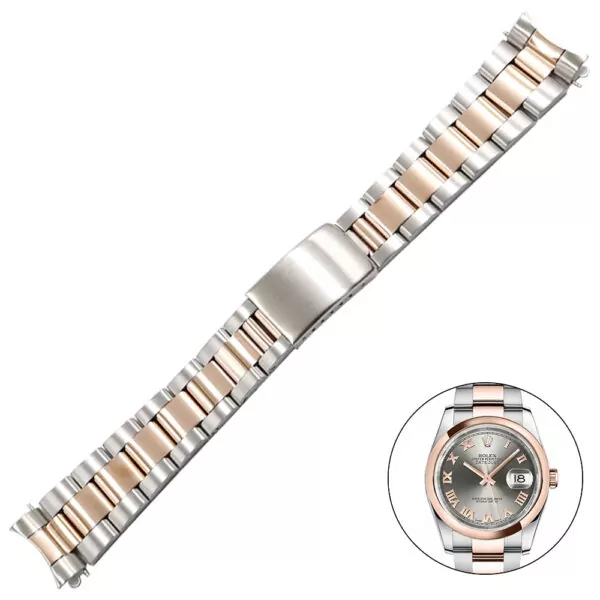 ROSS8X3_9 Two-Tone Steel & Rose Gold Strap Bracelet for Rolex Oyster Date Just 20mm Stainless Steel